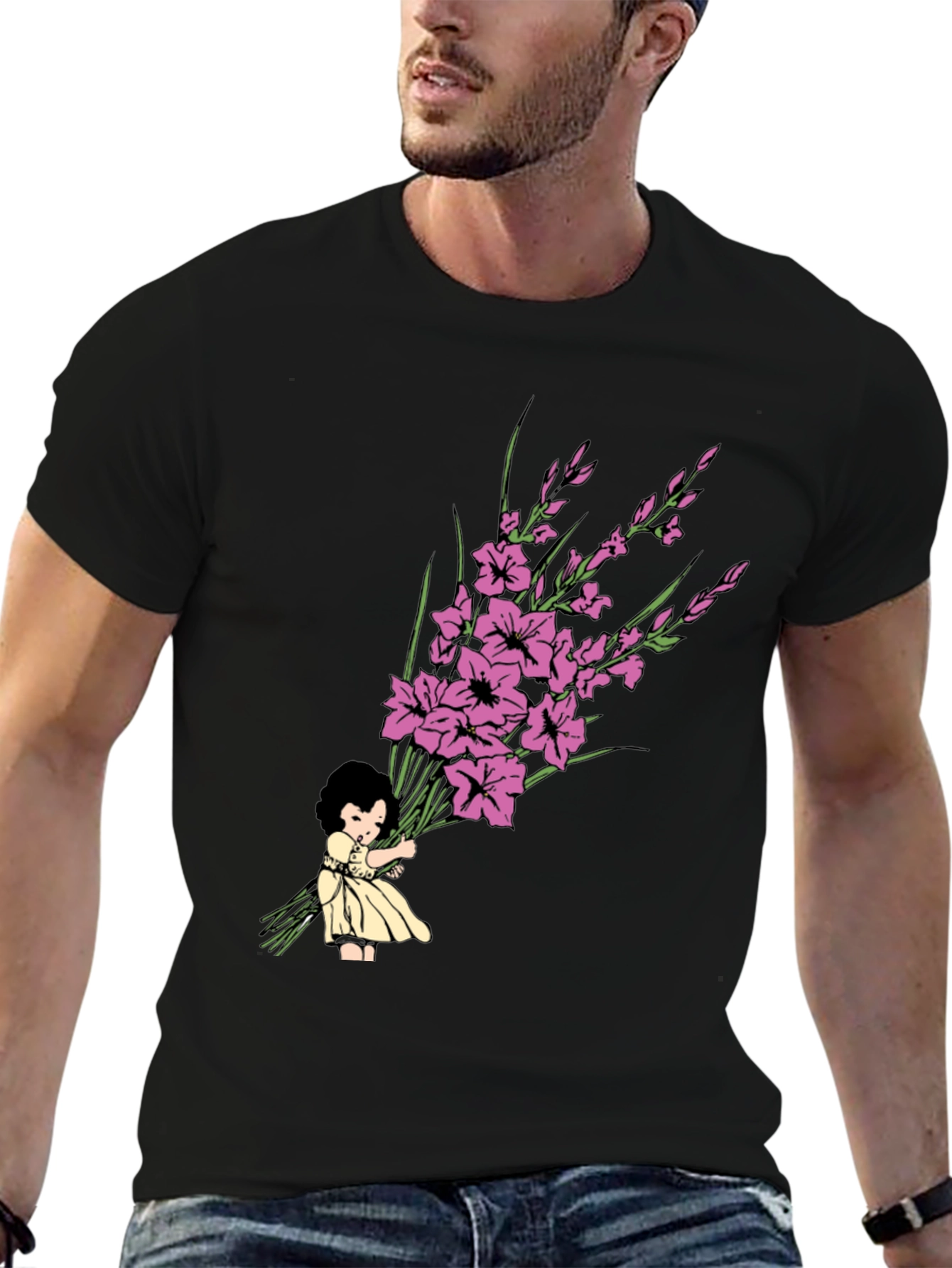 Girl Holding Flower Bouquet Graphic Tee