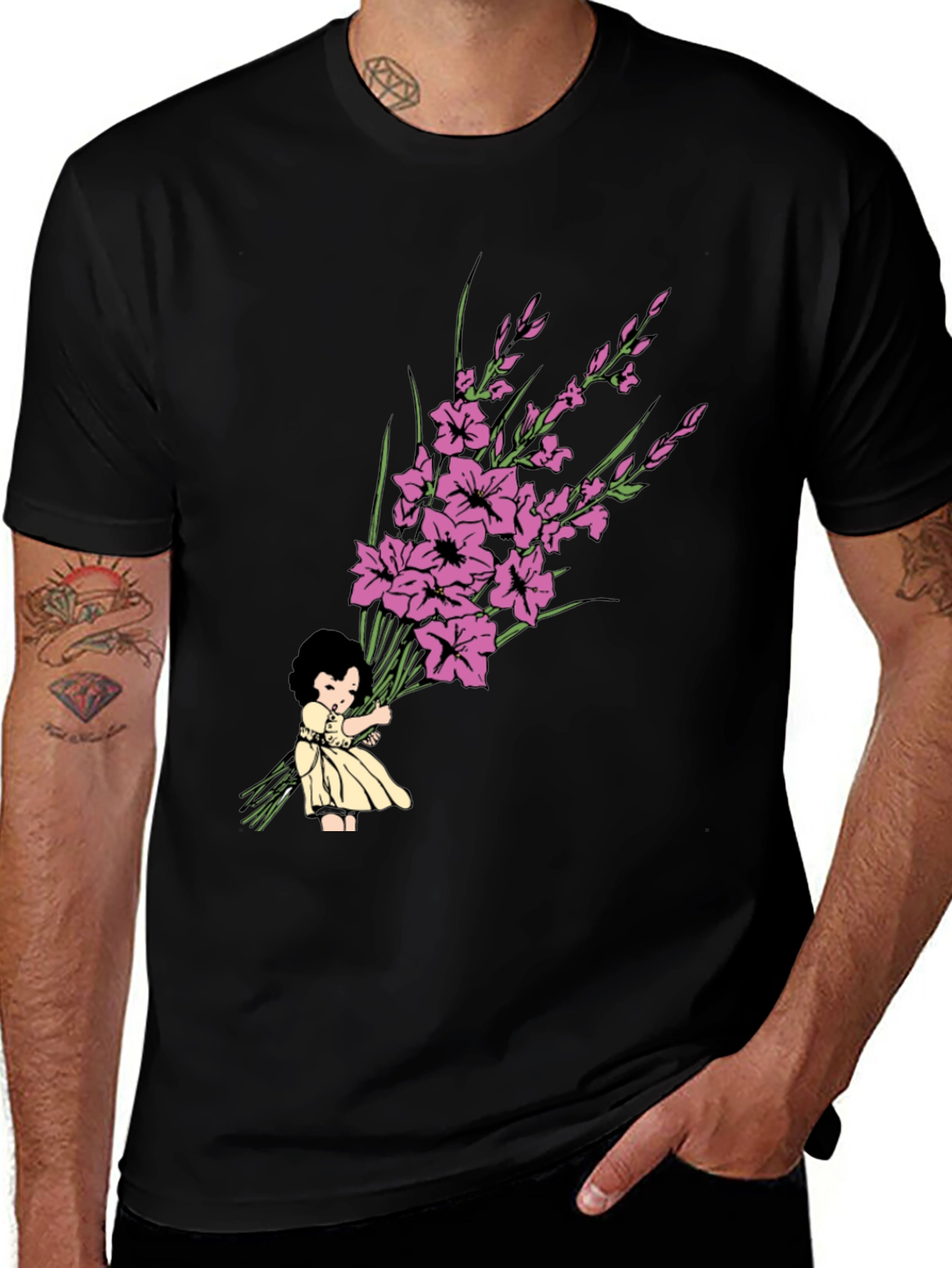 Girl Holding Flower Bouquet Graphic Tee