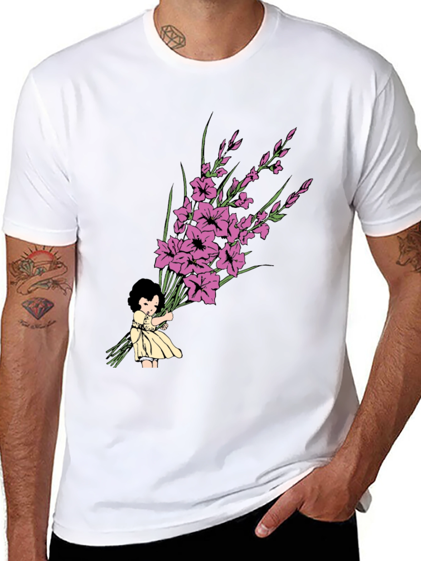 Girl Holding Flower Bouquet Graphic Tee