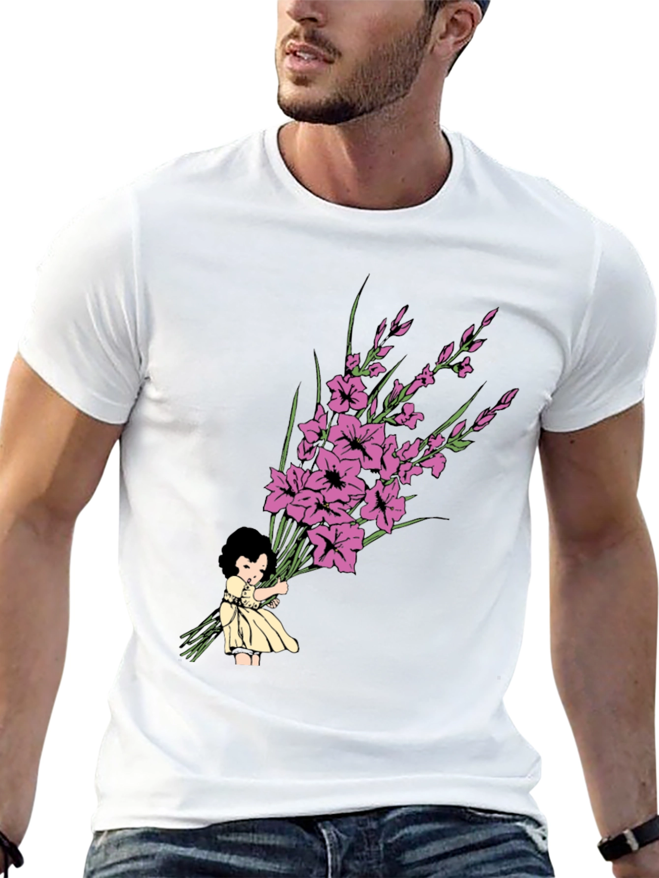 Girl Holding Flower Bouquet Graphic Tee