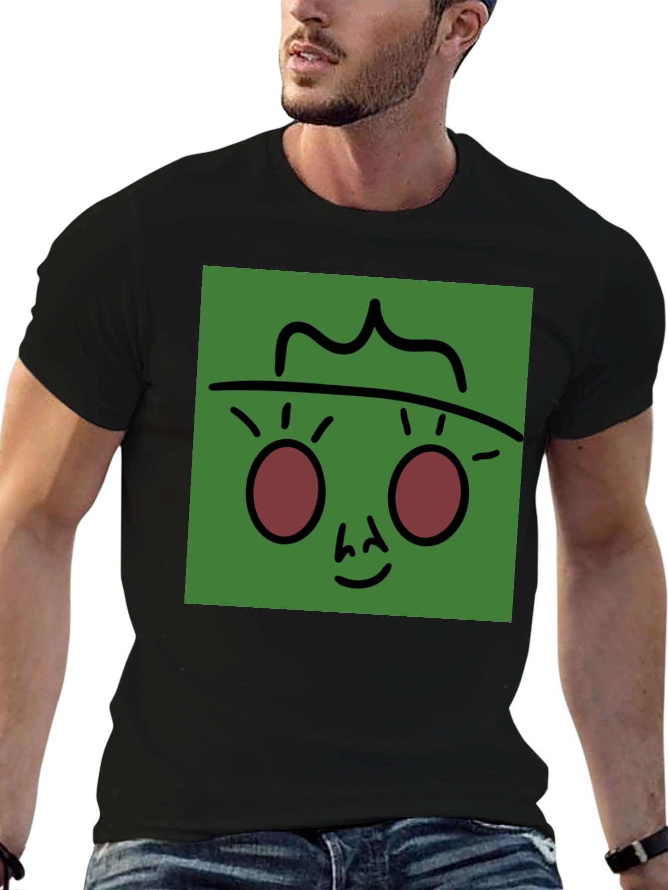 Funky Face Graphic Tee - Black Cotton Blend