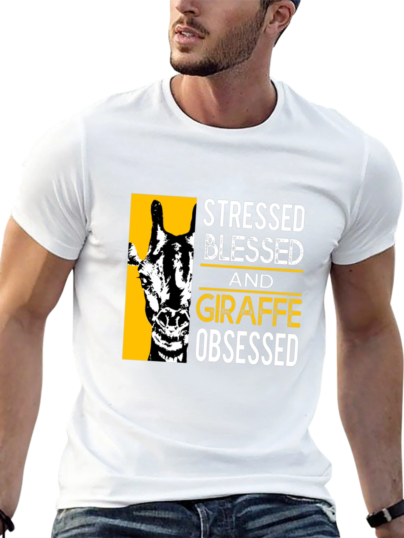 Stressed Blessed Giraffe Obsessed Black T-Shirt