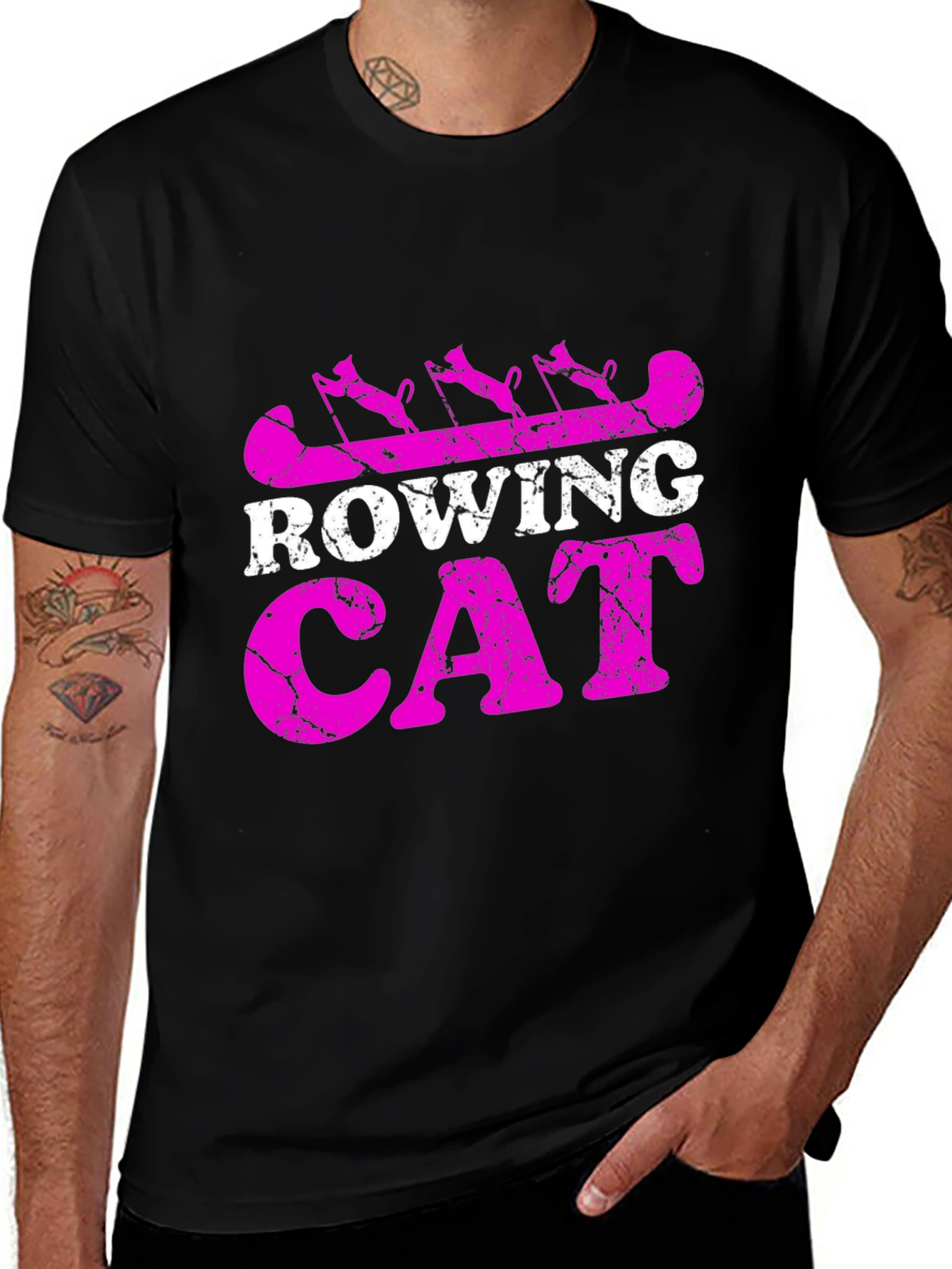 Rowing Cat Graphic T-Shirt