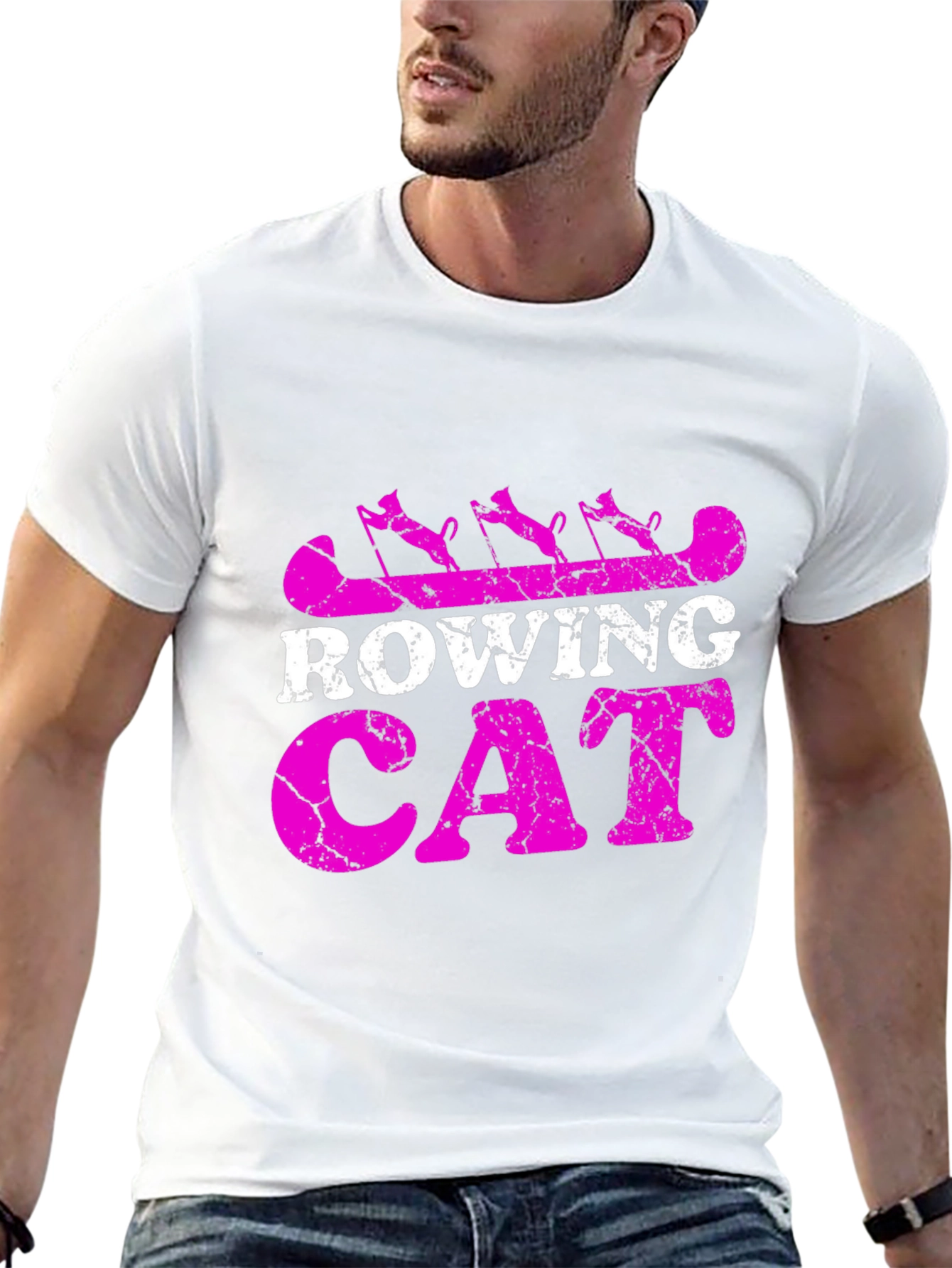 Rowing Cat Graphic T-Shirt