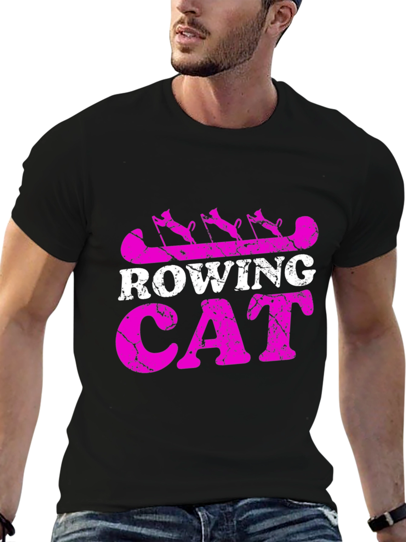 Rowing Cat Graphic T-Shirt