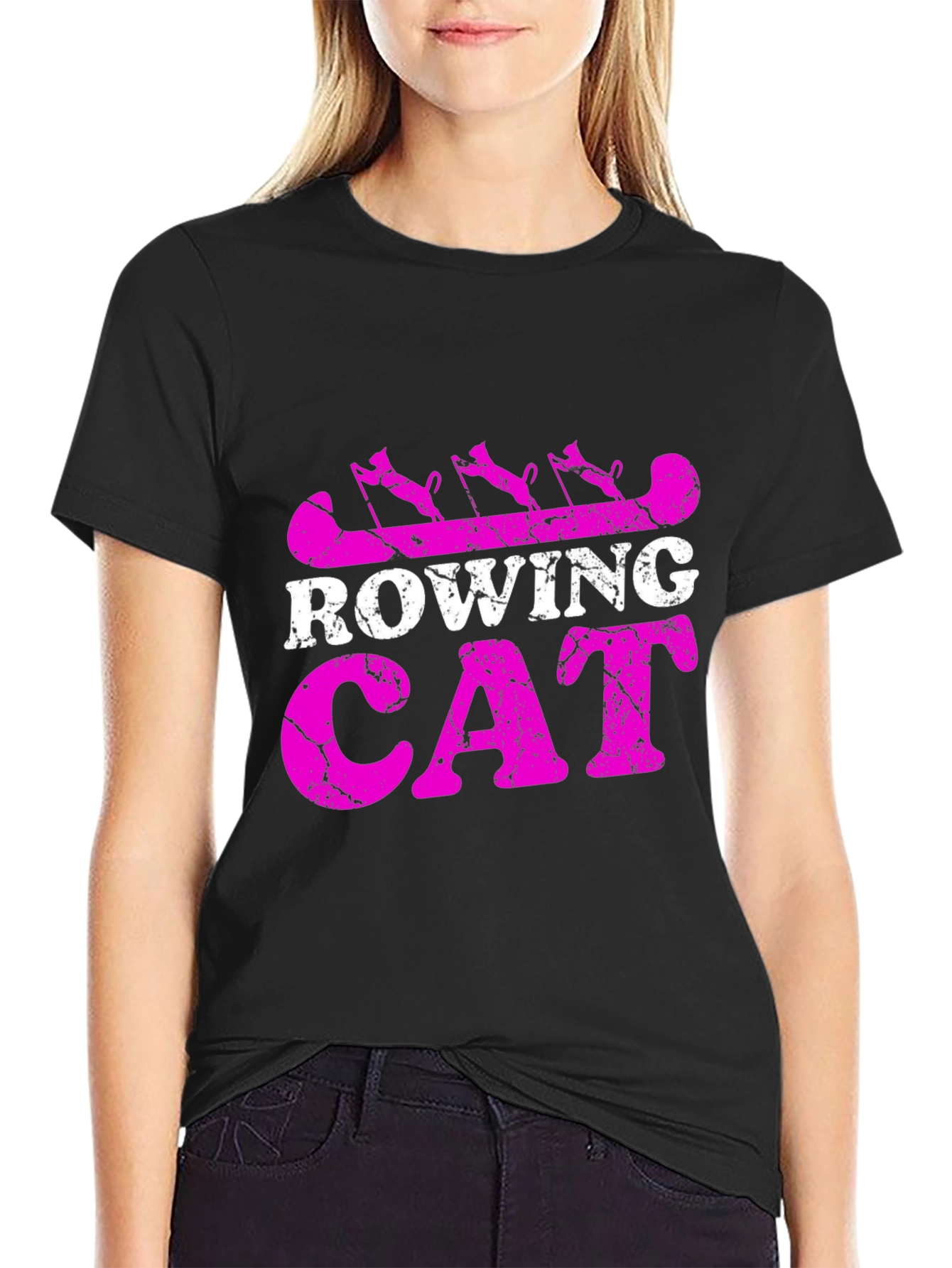 Rowing Cat Graphic T-Shirt