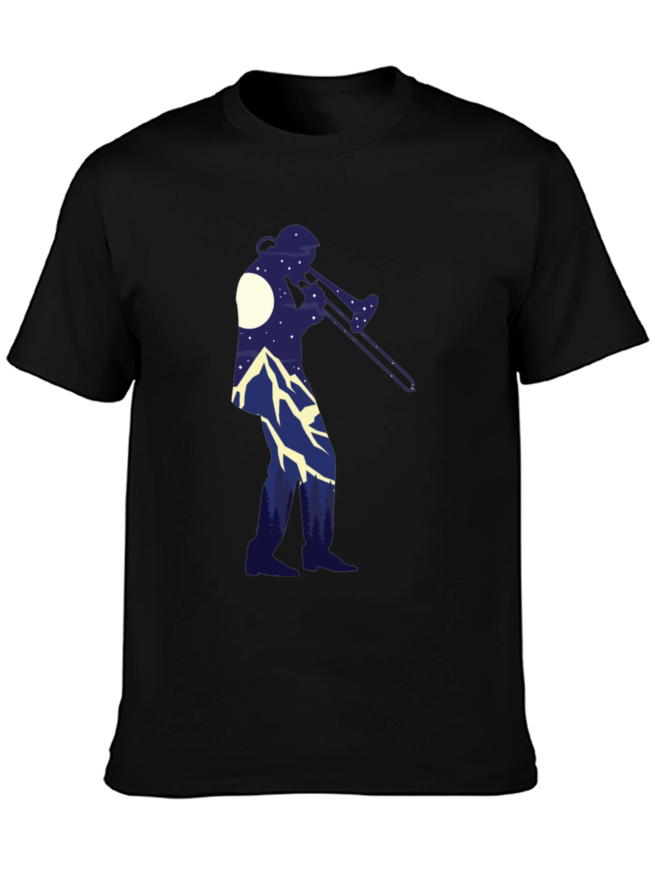 Trombone Player Mountain Scene Black Tee