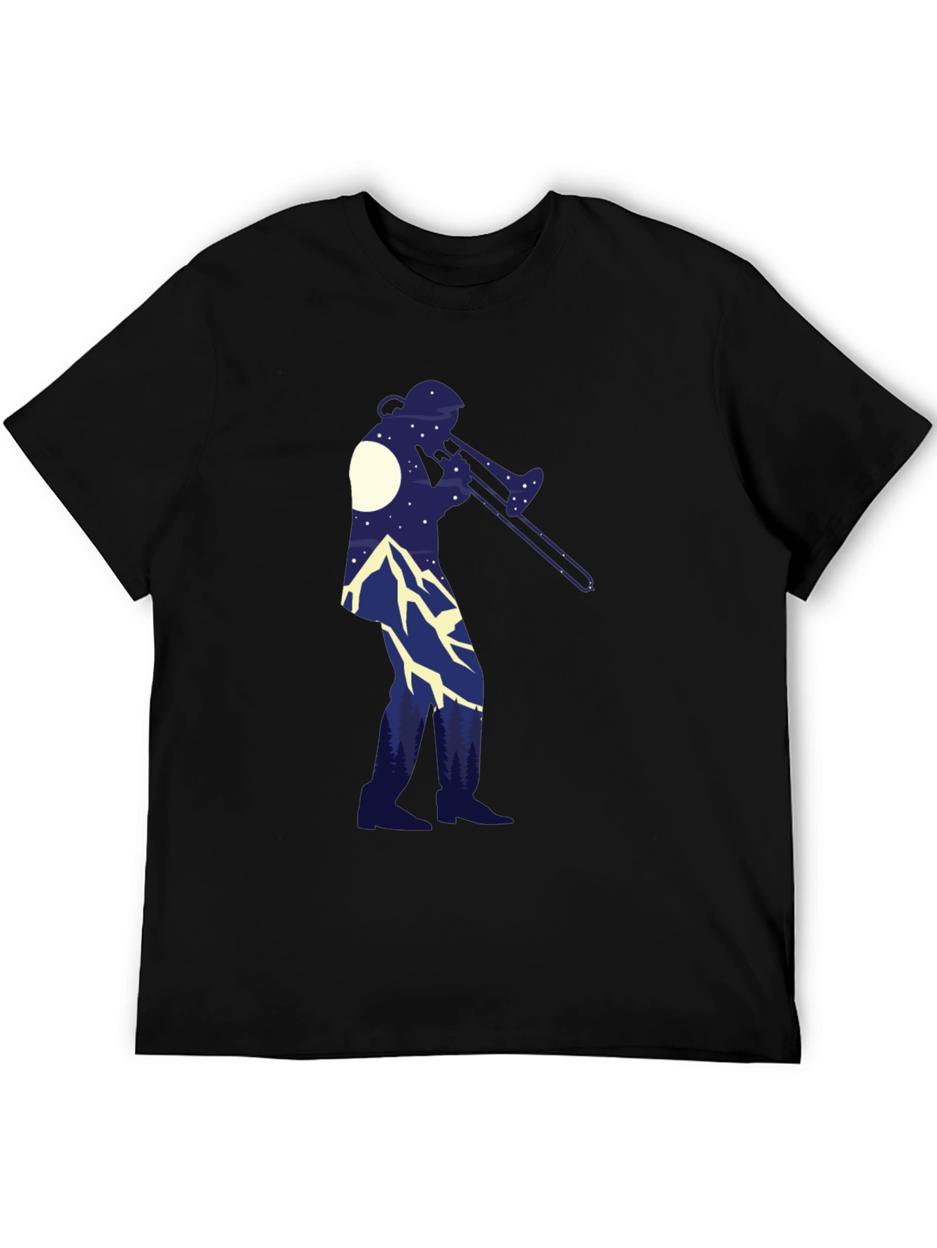 Trombone Player Mountain Scene Black Tee