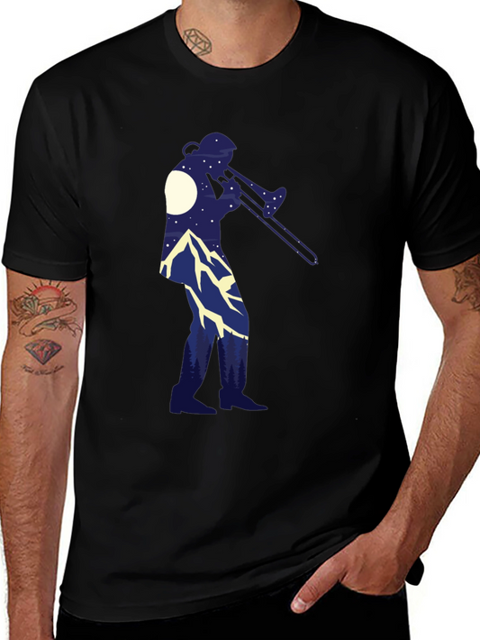 Trombone Player Mountain Scene Black Tee