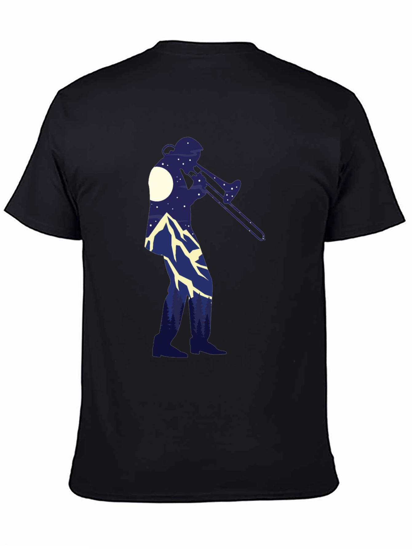 Trombone Player Mountain Scene Black Tee