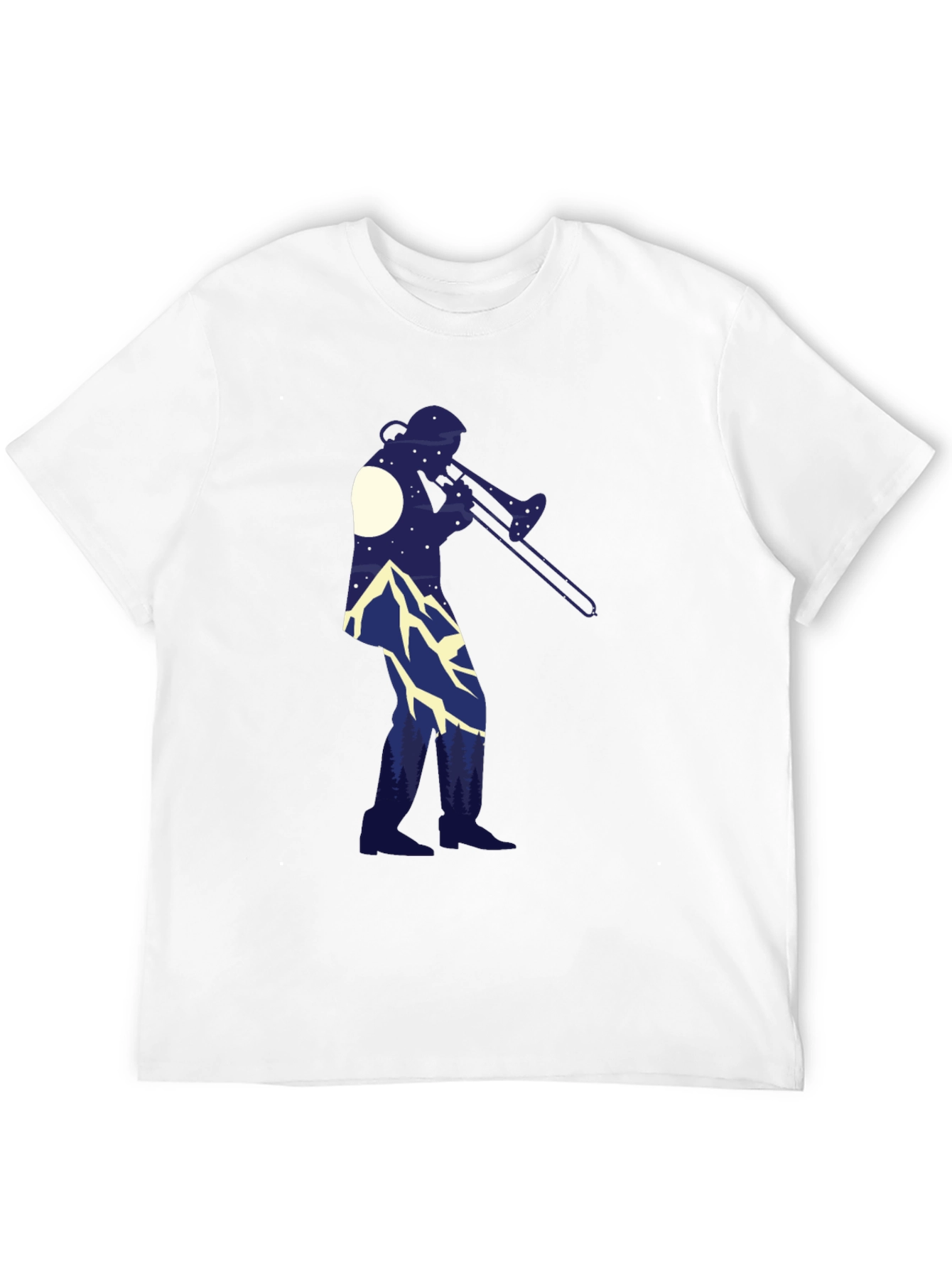 Trombone Player Mountain Scene Black Tee