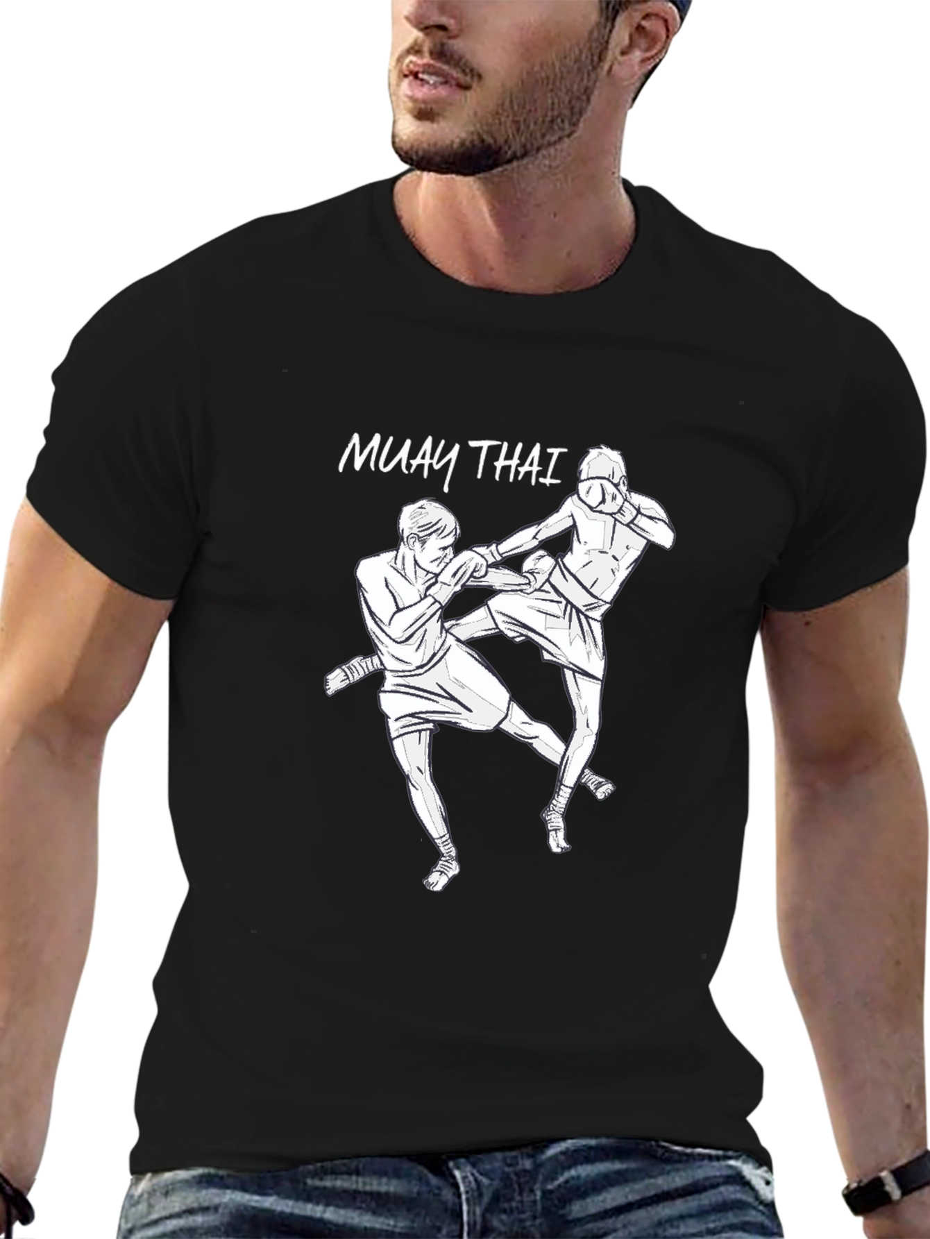 Muay Thai T-Shirt Black Tee Boxing Graphic Top