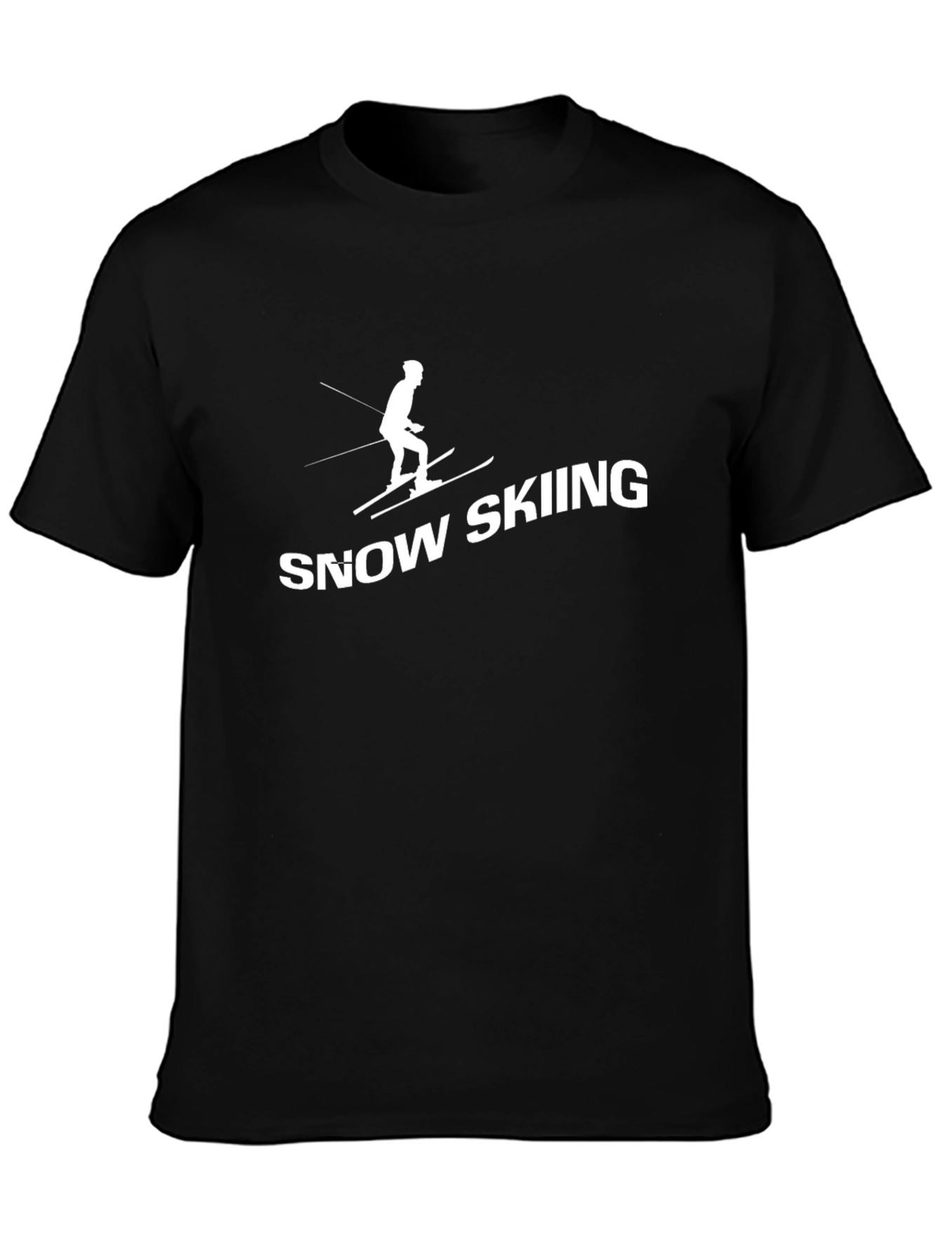 Snow Skiing Graphic Tee - Black Cotton T-Shirt