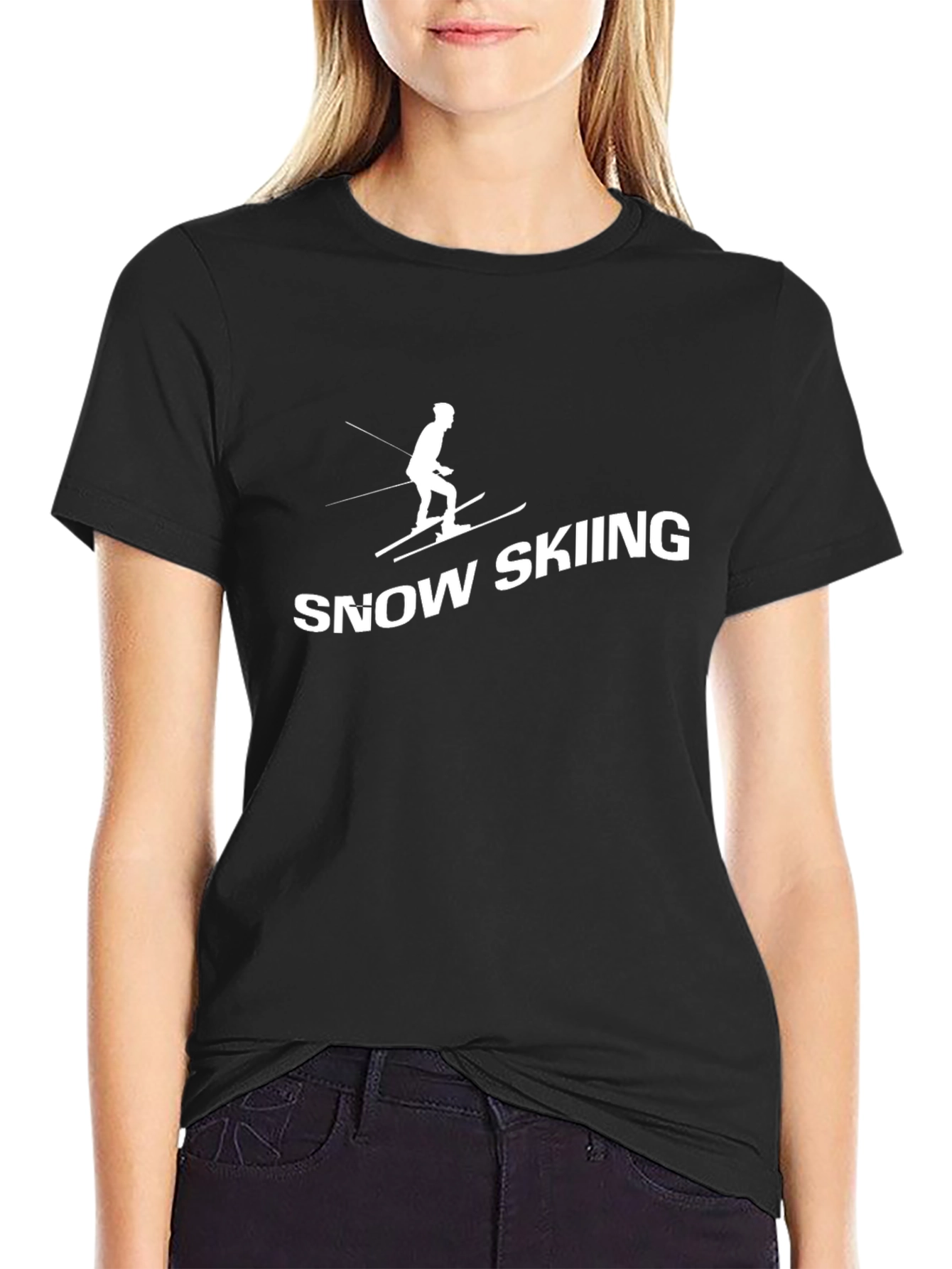 Snow Skiing Graphic Tee - Black Cotton T-Shirt