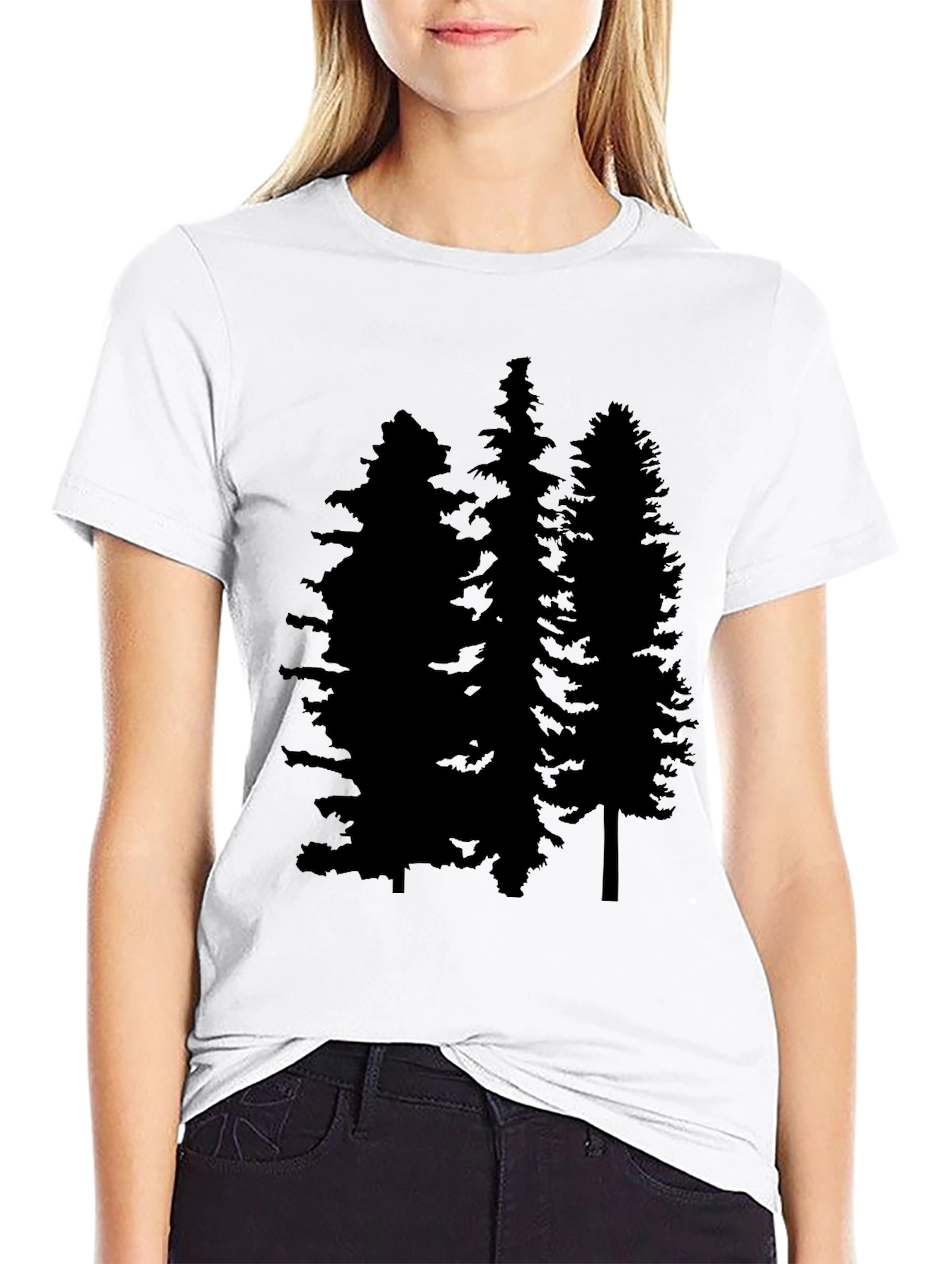 Mens Black T-Shirt with Pine Tree Graphic