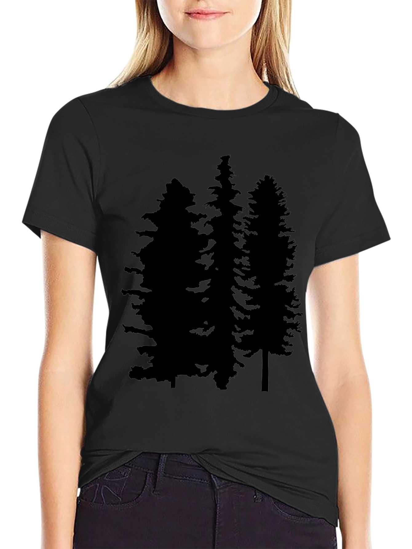 Mens Black T-Shirt with Pine Tree Graphic