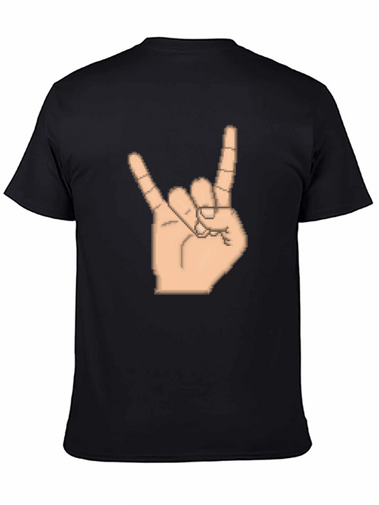 Rock On Pixel Hand Graphic Tee - Black Cotton Shirt