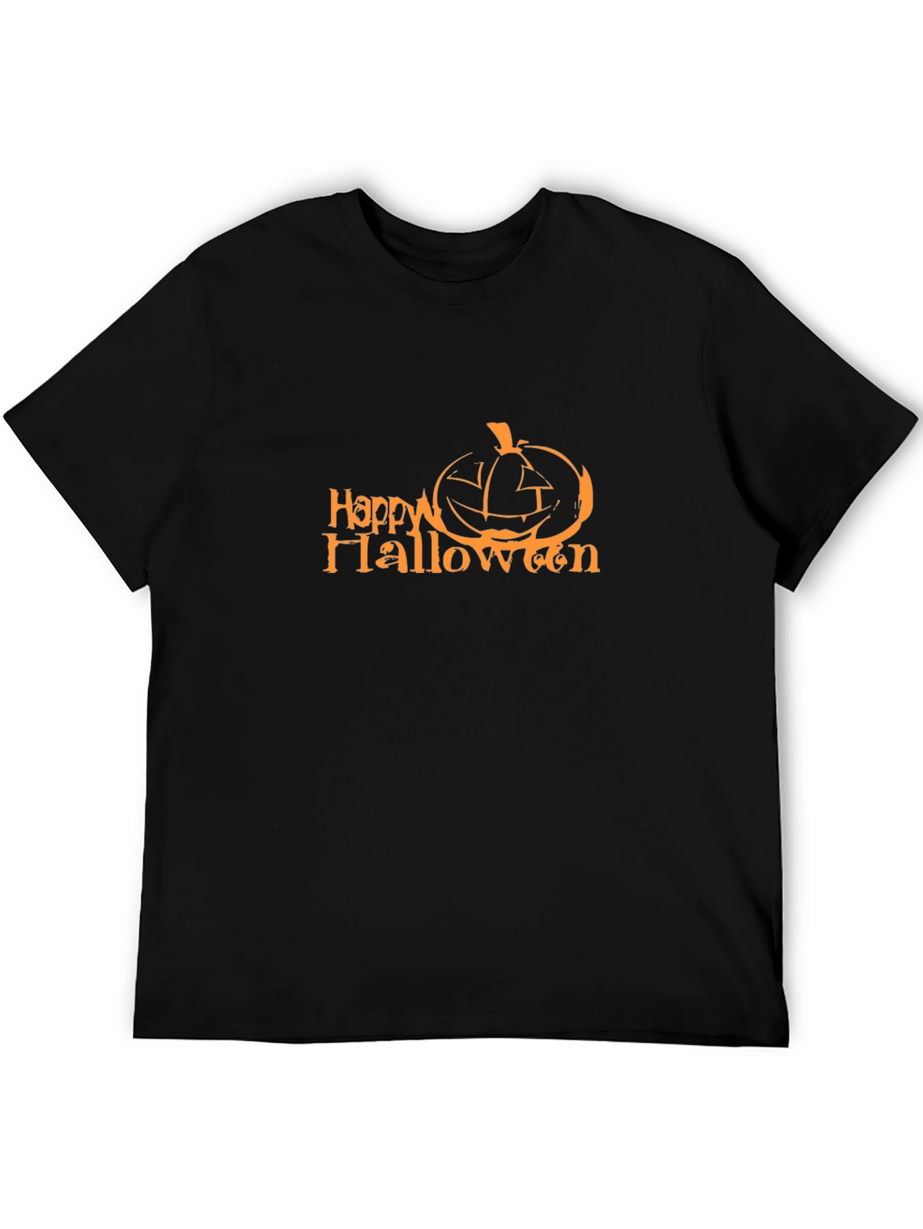 Happy Halloween Pumpkin Graphic Tee - Black Cotton Blend