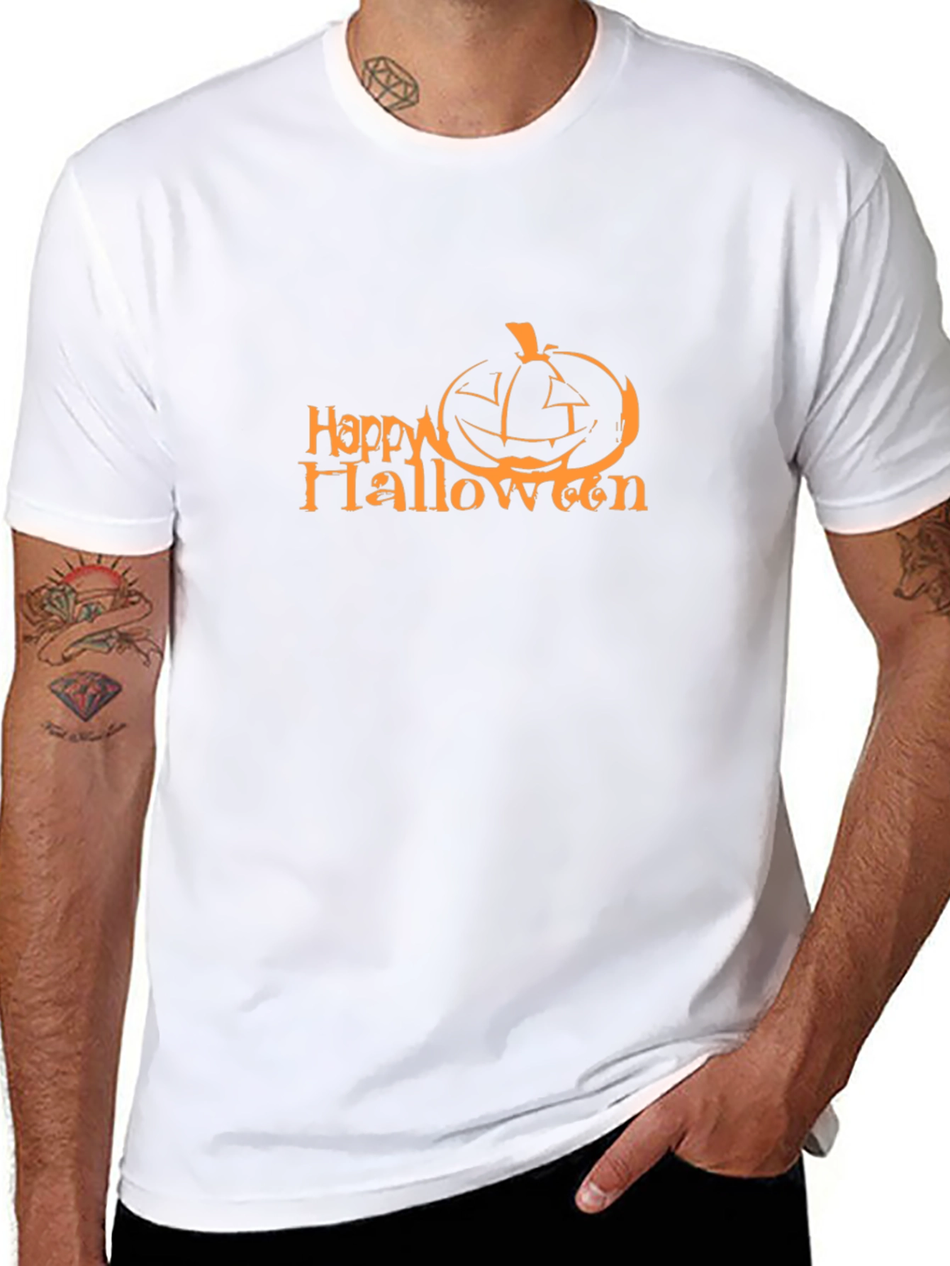Happy Halloween Pumpkin Graphic Tee - Black Cotton Blend
