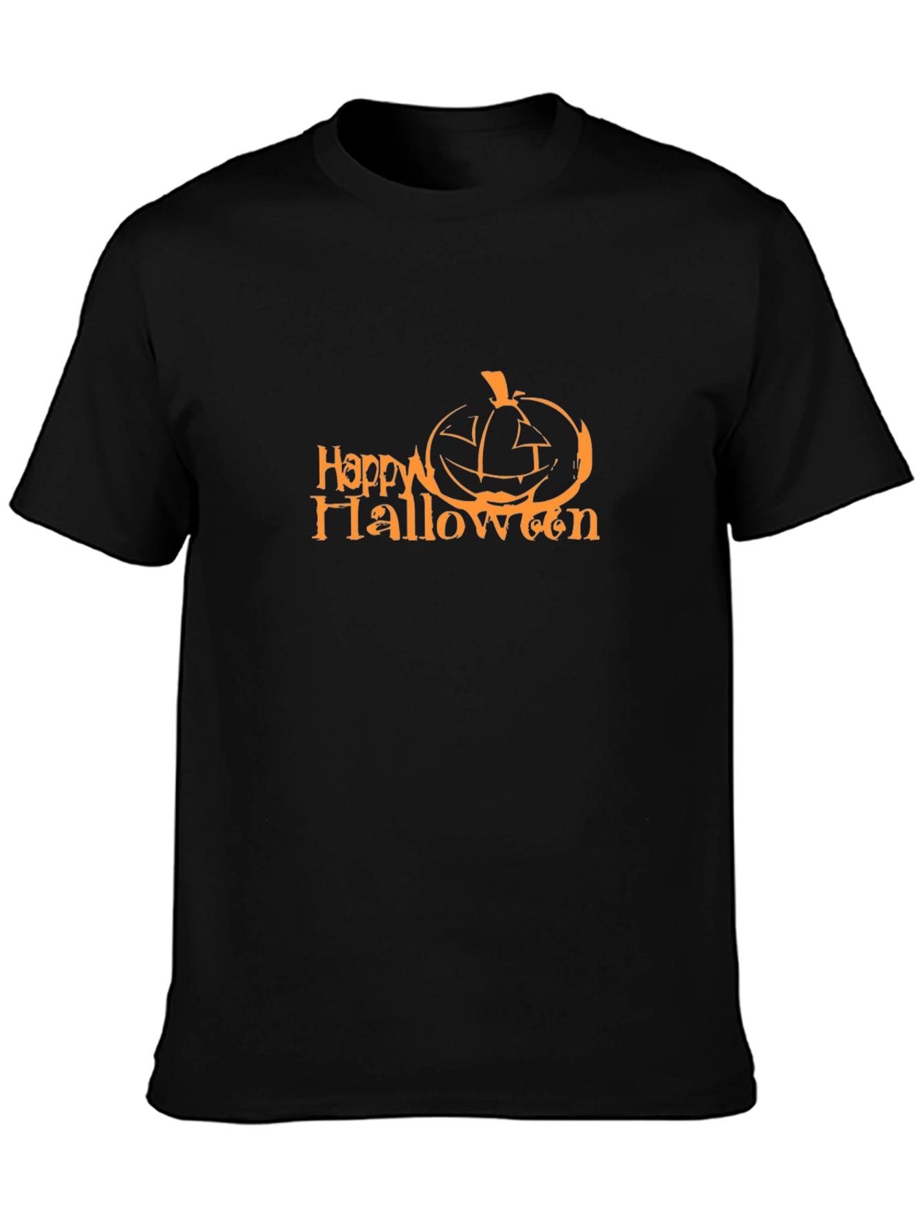 Happy Halloween Pumpkin Graphic Tee - Black Cotton Blend