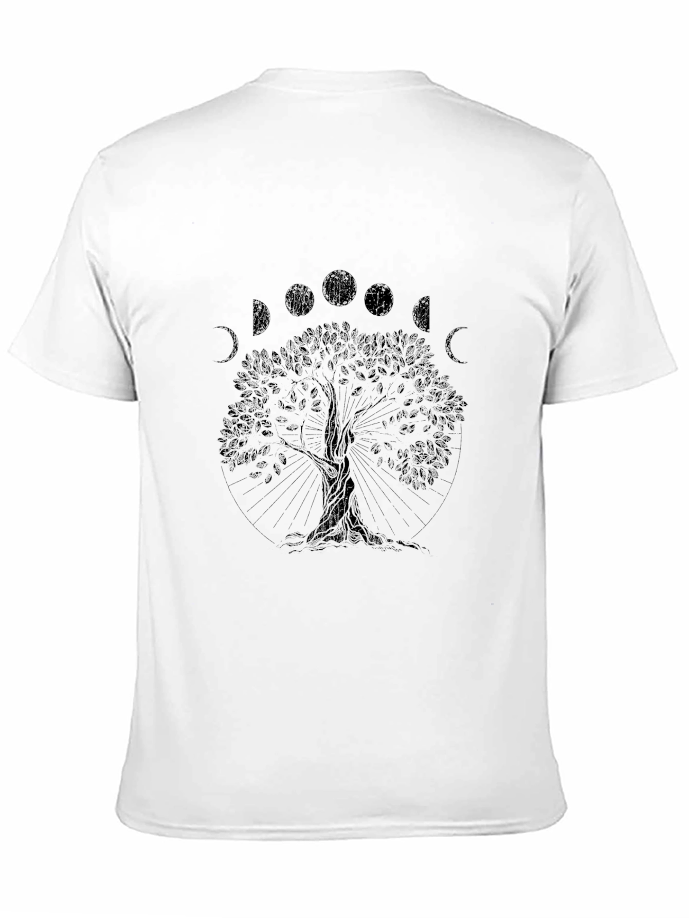 Mens Black Tree of Life Moon Phases Graphic Tee