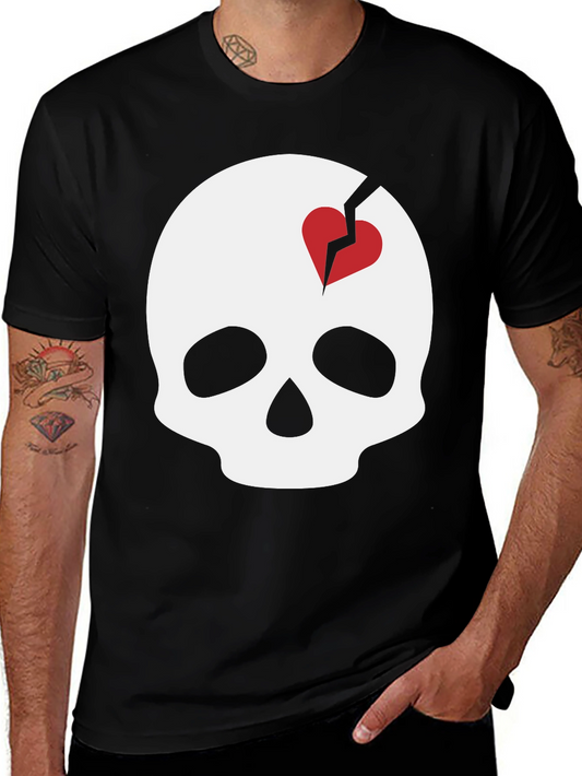 Skull with Broken Heart Graphic T-Shirt