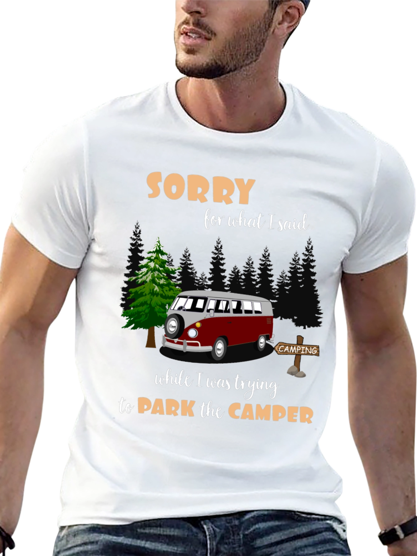 Sorry Camping Camper Graphic T-Shirt