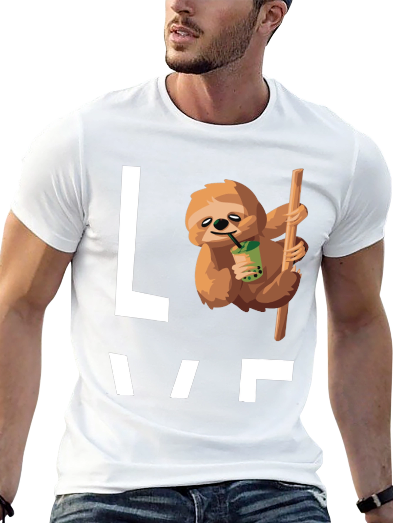 Sloth Bubble Tea Graphic T-Shirt - Mens Black Tee
