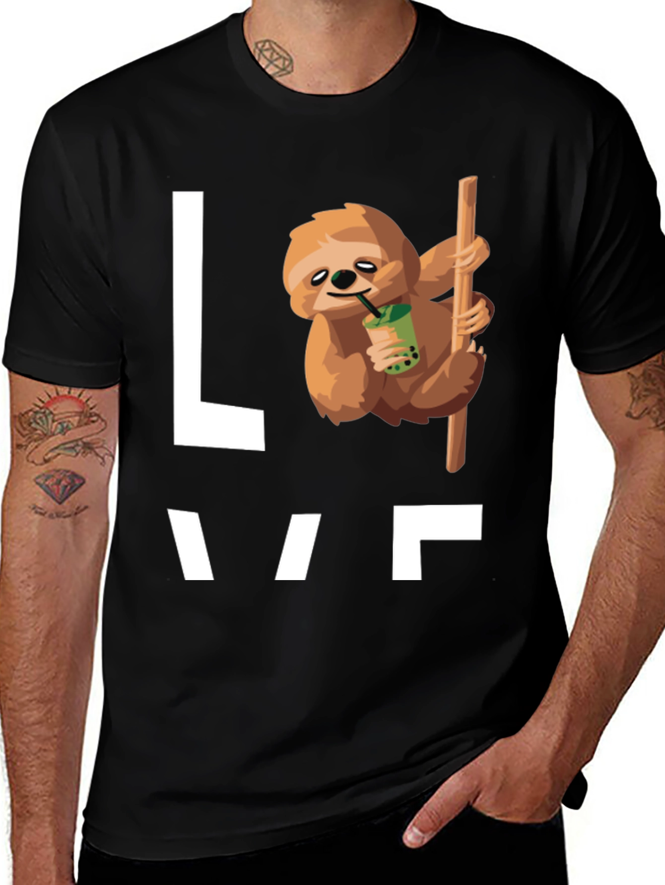 Sloth Bubble Tea Graphic T-Shirt - Mens Black Tee