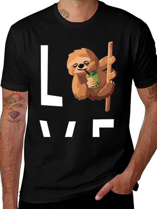Sloth Bubble Tea Graphic T-Shirt - Mens Black Tee