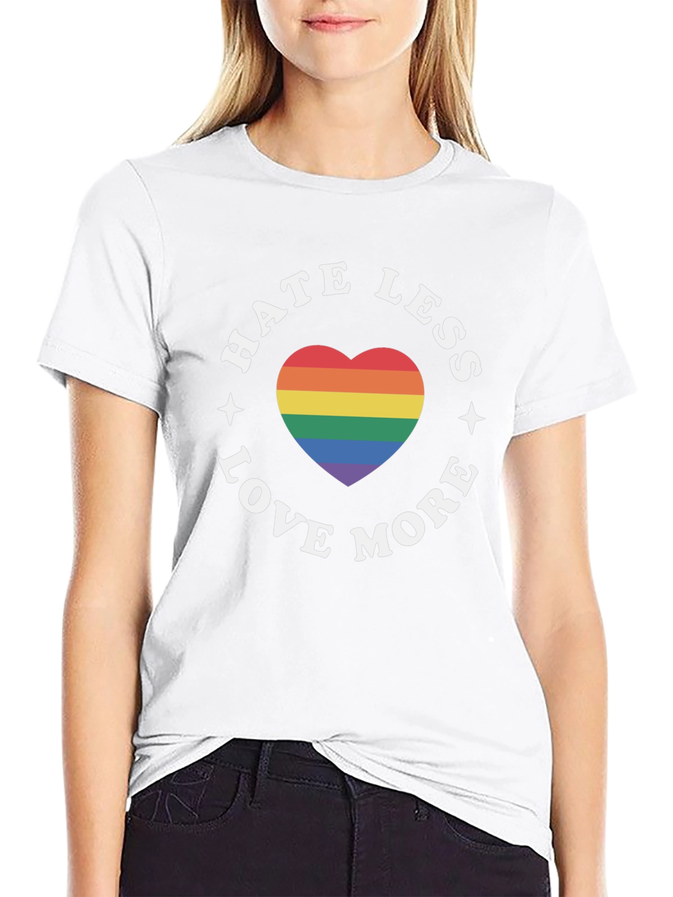 Hate Less Love More Rainbow Heart T-Shirt