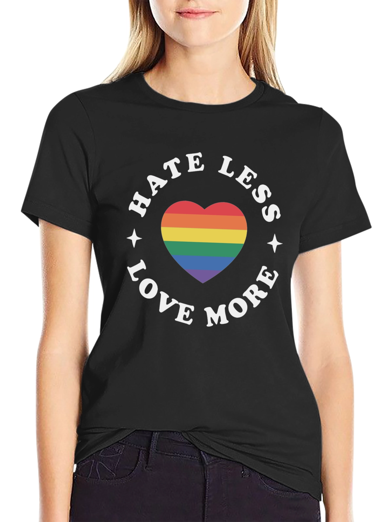 Hate Less Love More Rainbow Heart T-Shirt