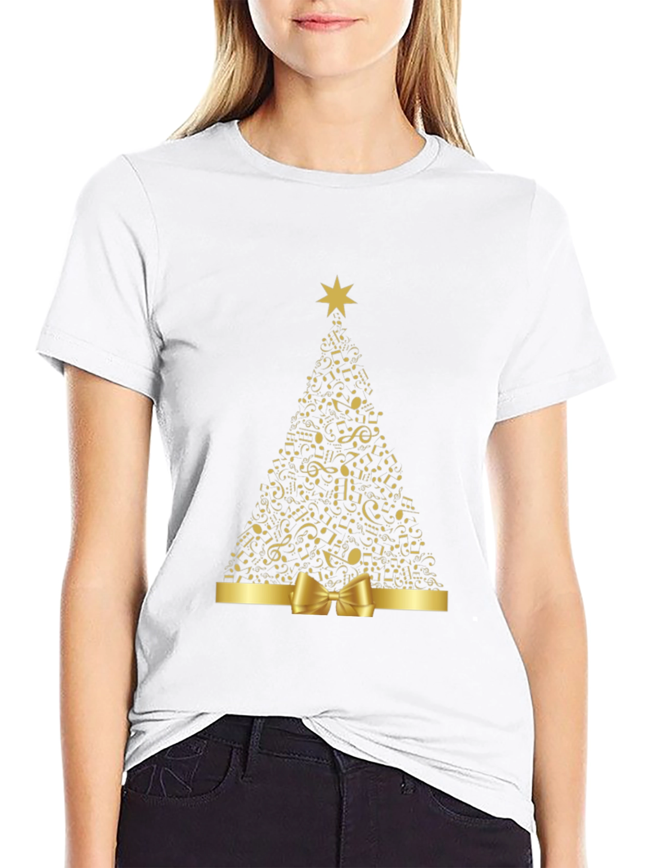 Musical Notes Christmas Tree Graphic T-Shirt