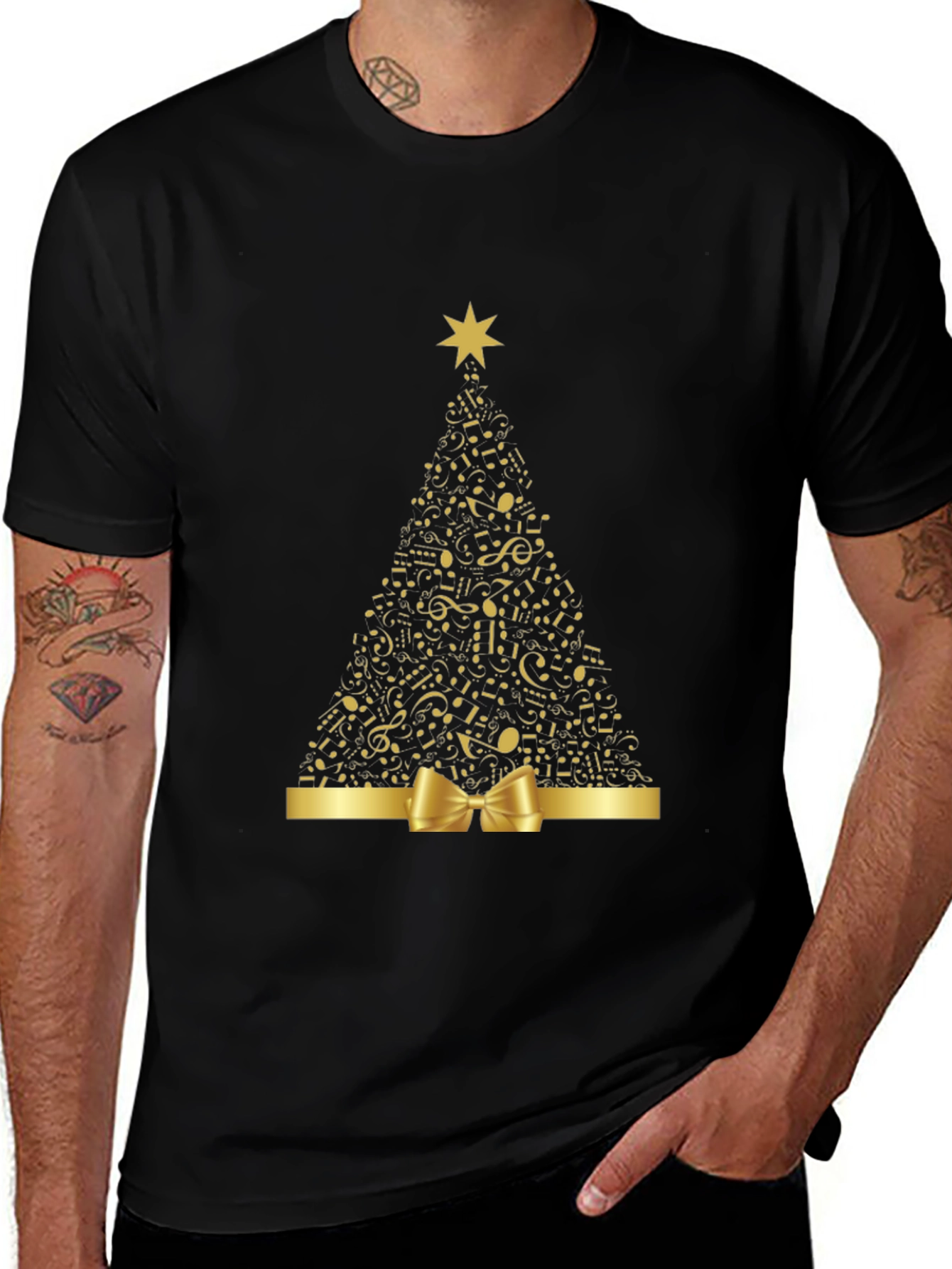 Musical Notes Christmas Tree Graphic T-Shirt