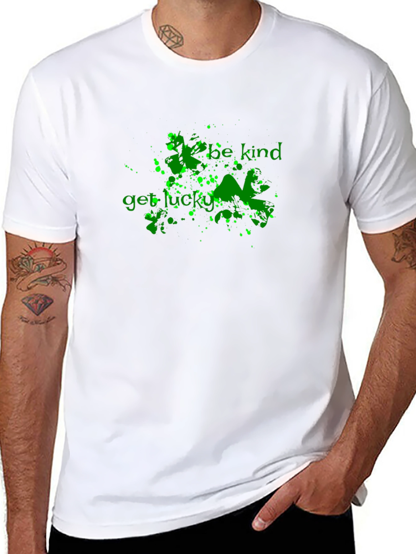 Be Kind Get Lucky Green Graphic Black T-Shirt