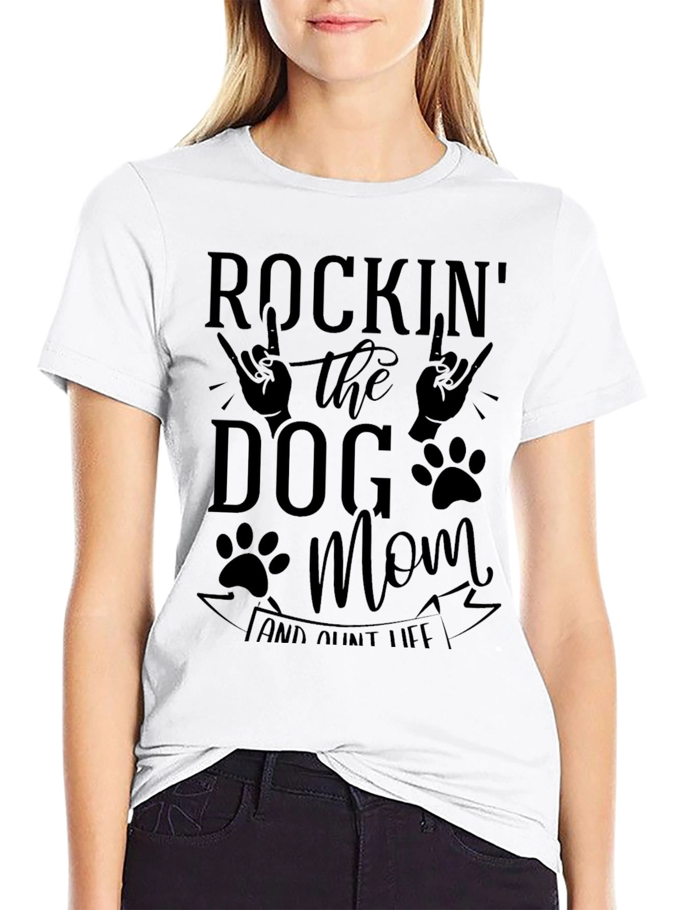 Rockin Dog Mom & Aunt Life Black Graphic T-Shirt