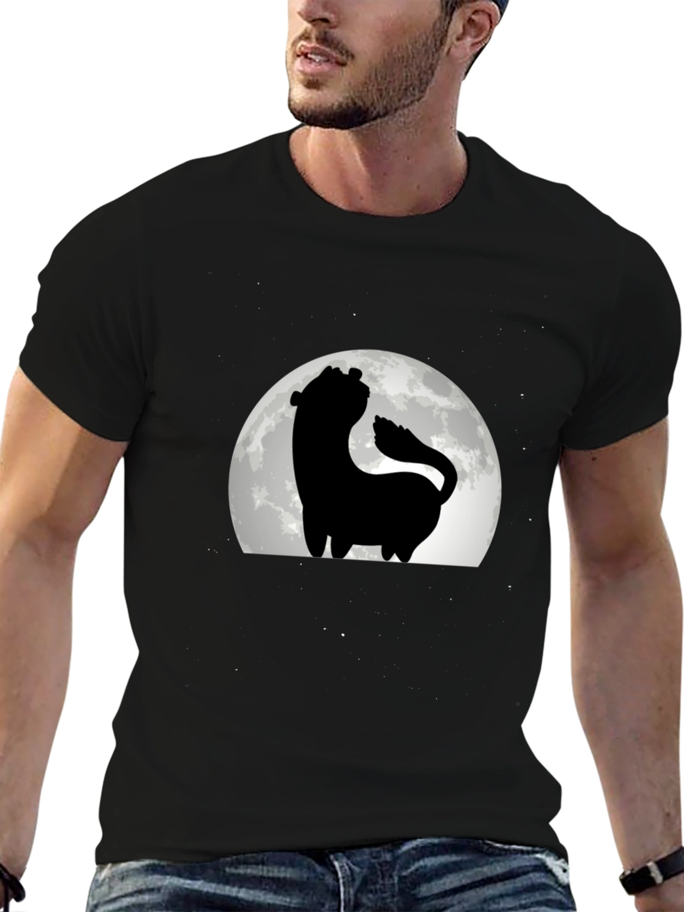 Silhouette Wolf Moon T-Shirt - Black