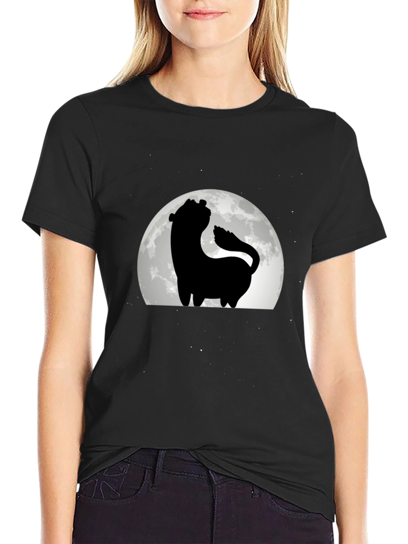 Silhouette Wolf Moon T-Shirt - Black