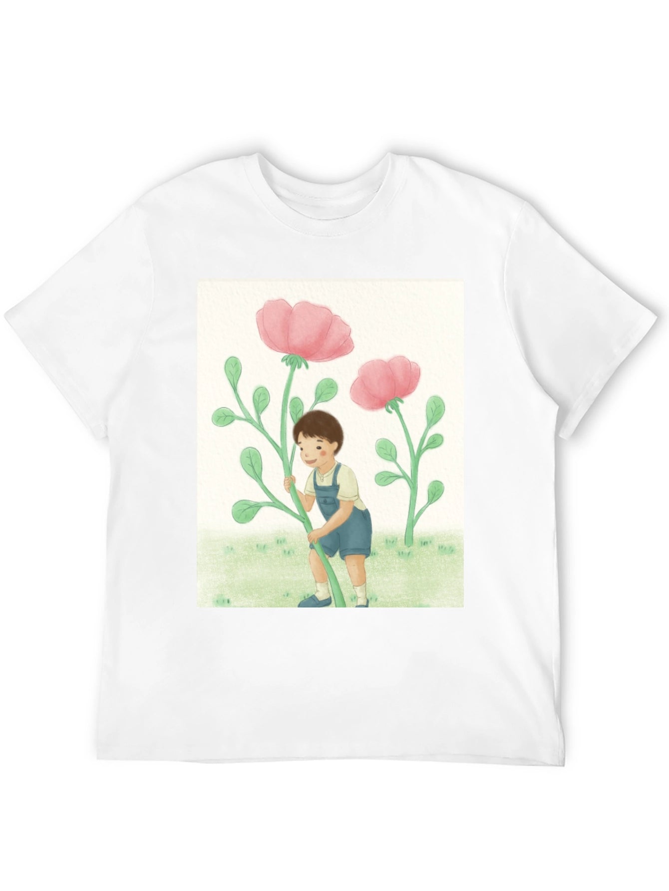 Boy with Flowers Black T-Shirt