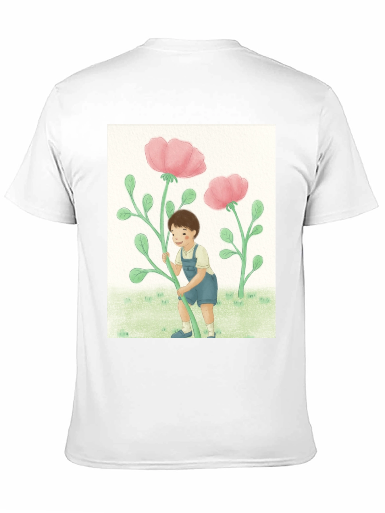 Boy with Flowers Black T-Shirt