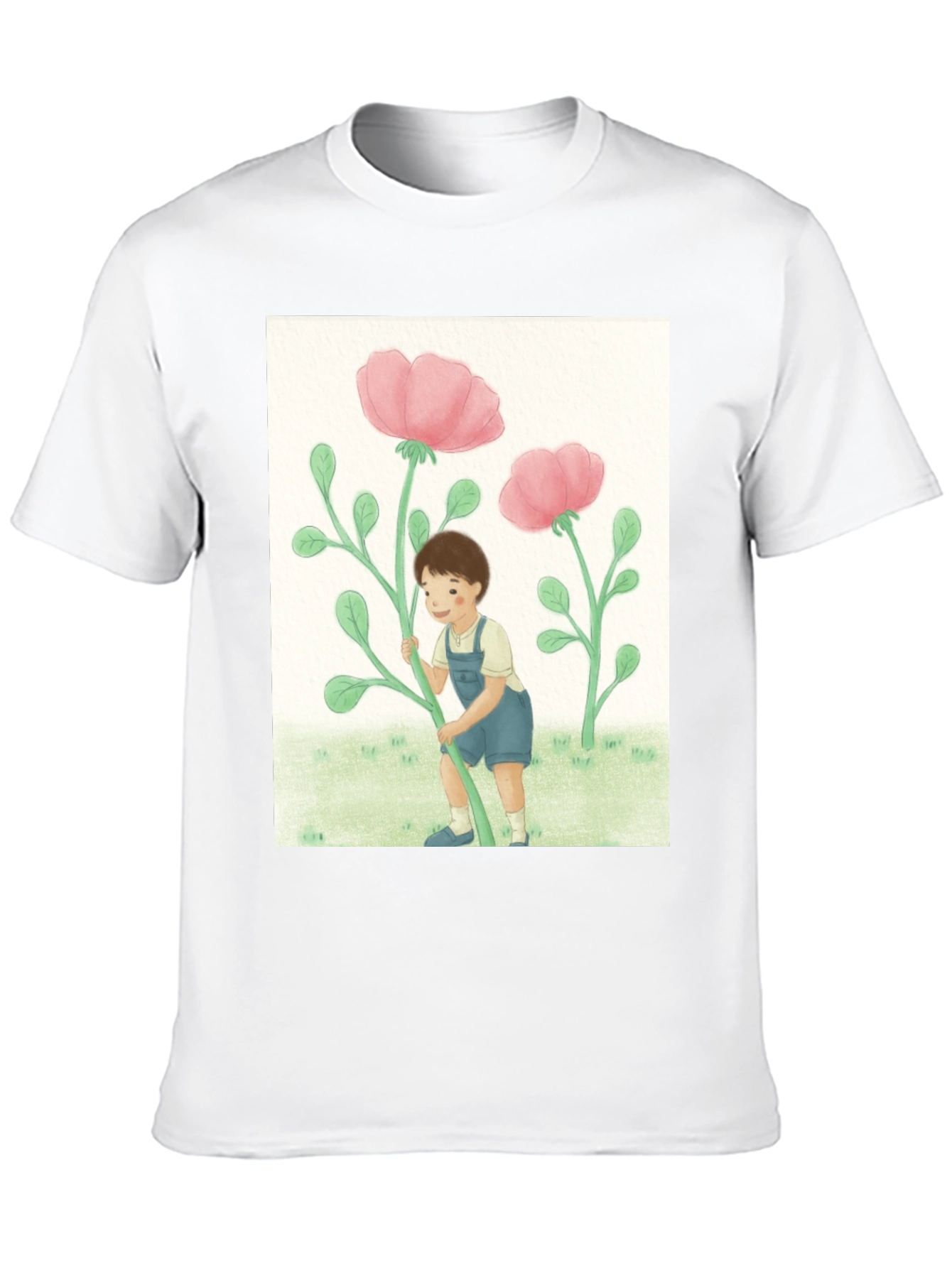 Boy with Flowers Black T-Shirt
