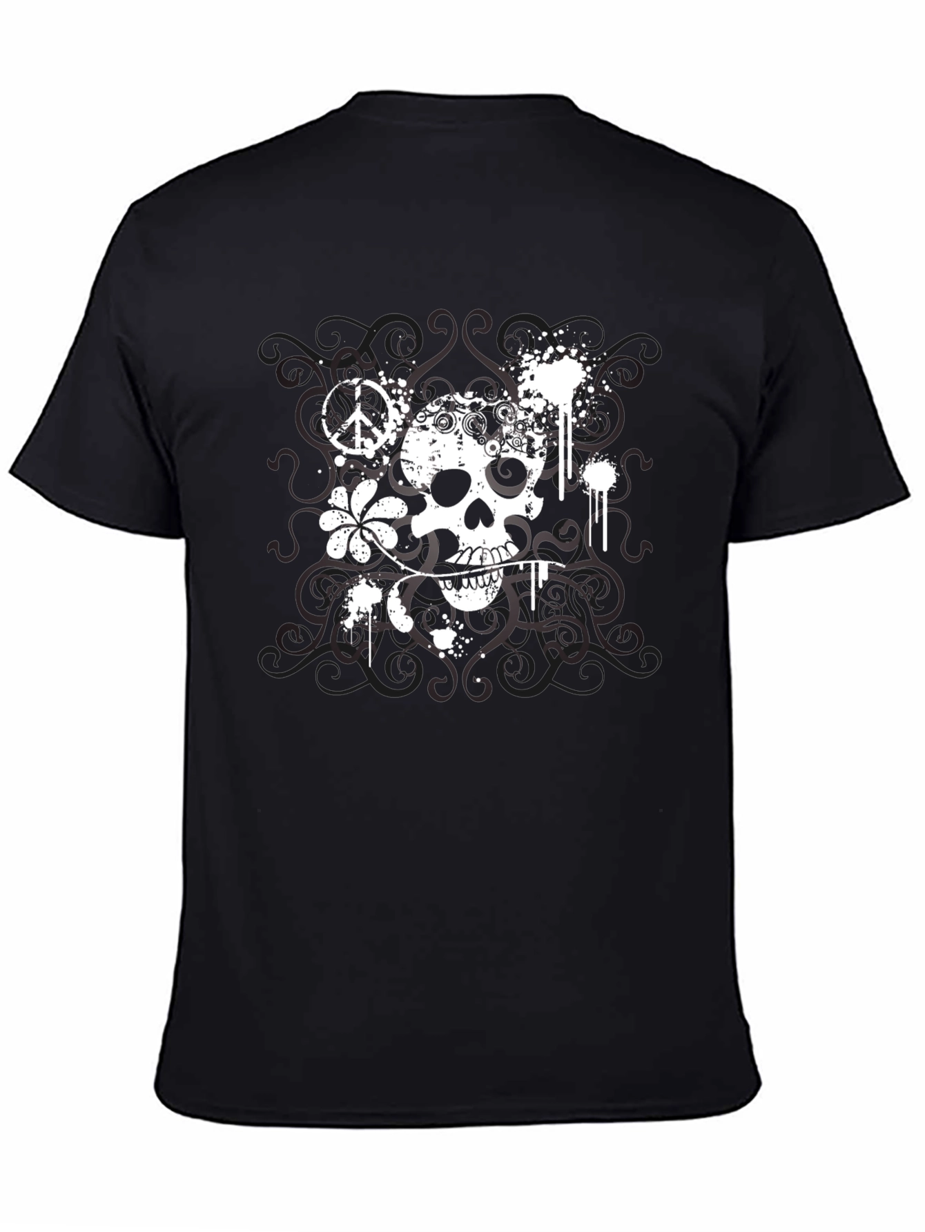 Skull & Peace Sign Graphic T-Shirt - Black