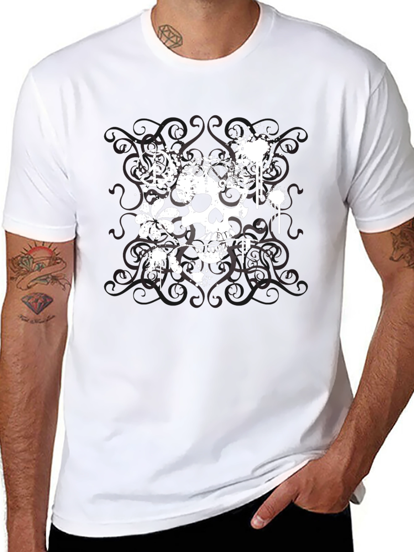 Skull & Peace Sign Graphic T-Shirt - Black
