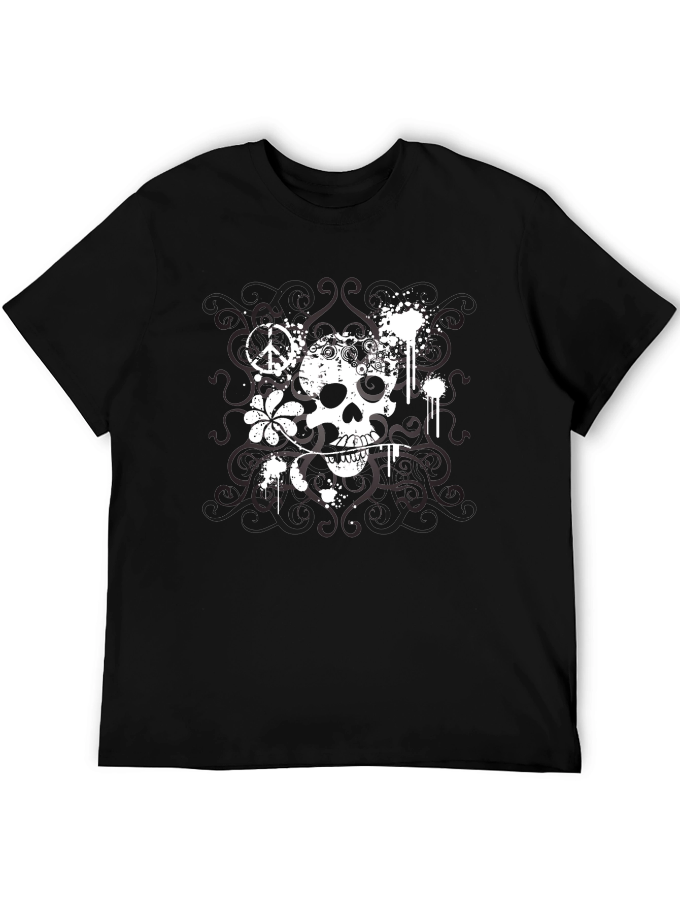 Skull & Peace Sign Graphic T-Shirt - Black