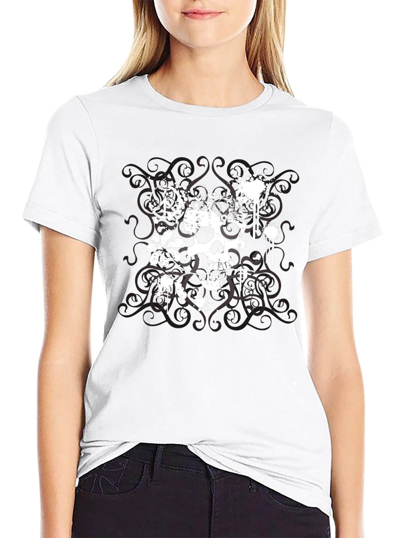 Skull & Peace Sign Graphic T-Shirt - Black