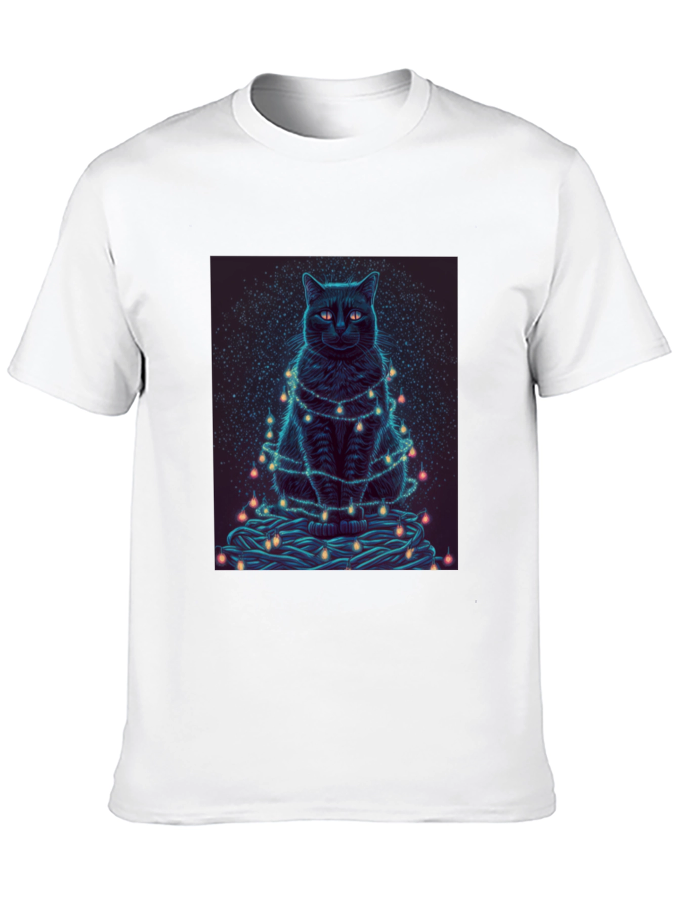Black Cat Christmas Lights Graphic Tee