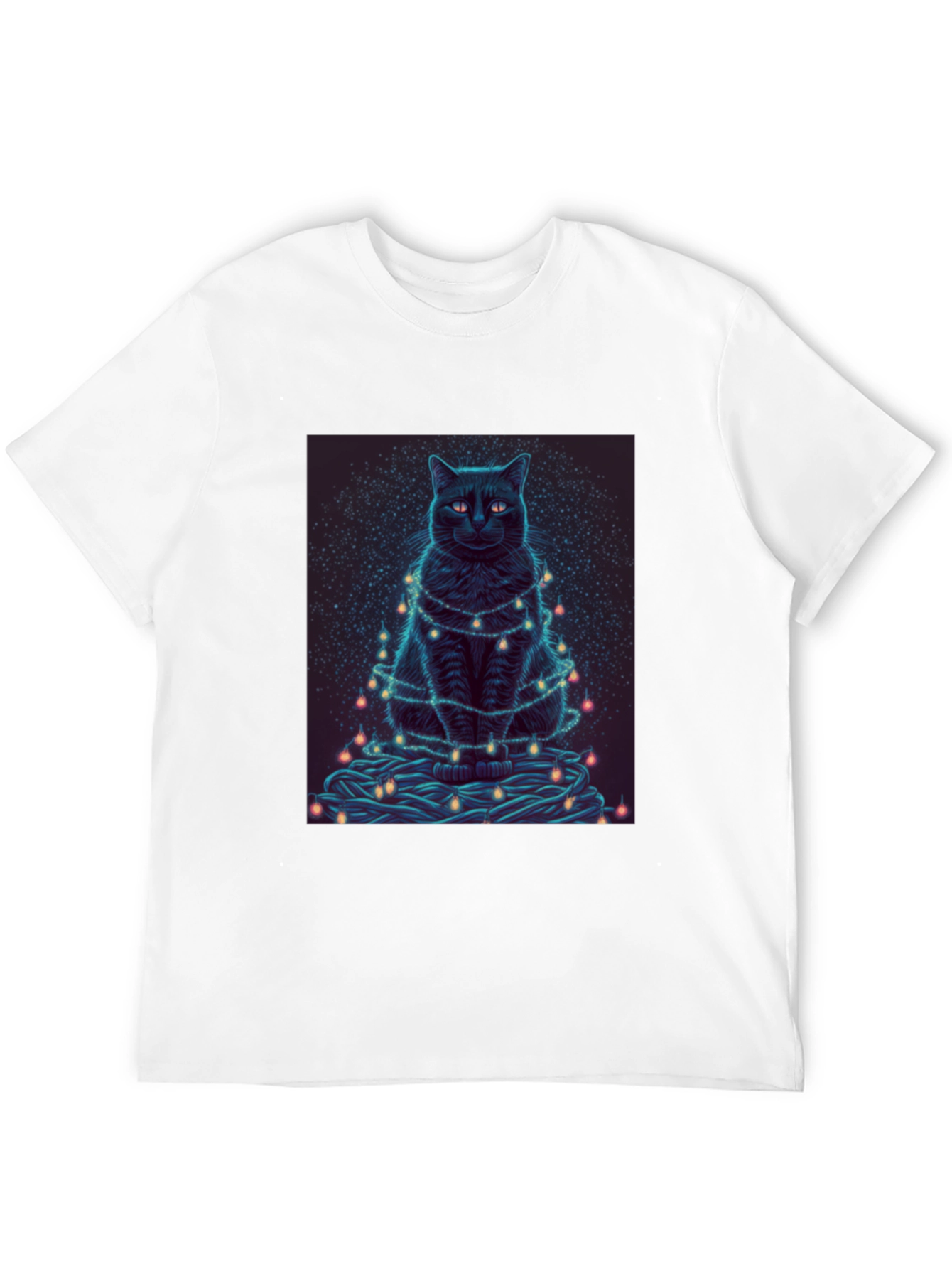 Black Cat Christmas Lights Graphic Tee