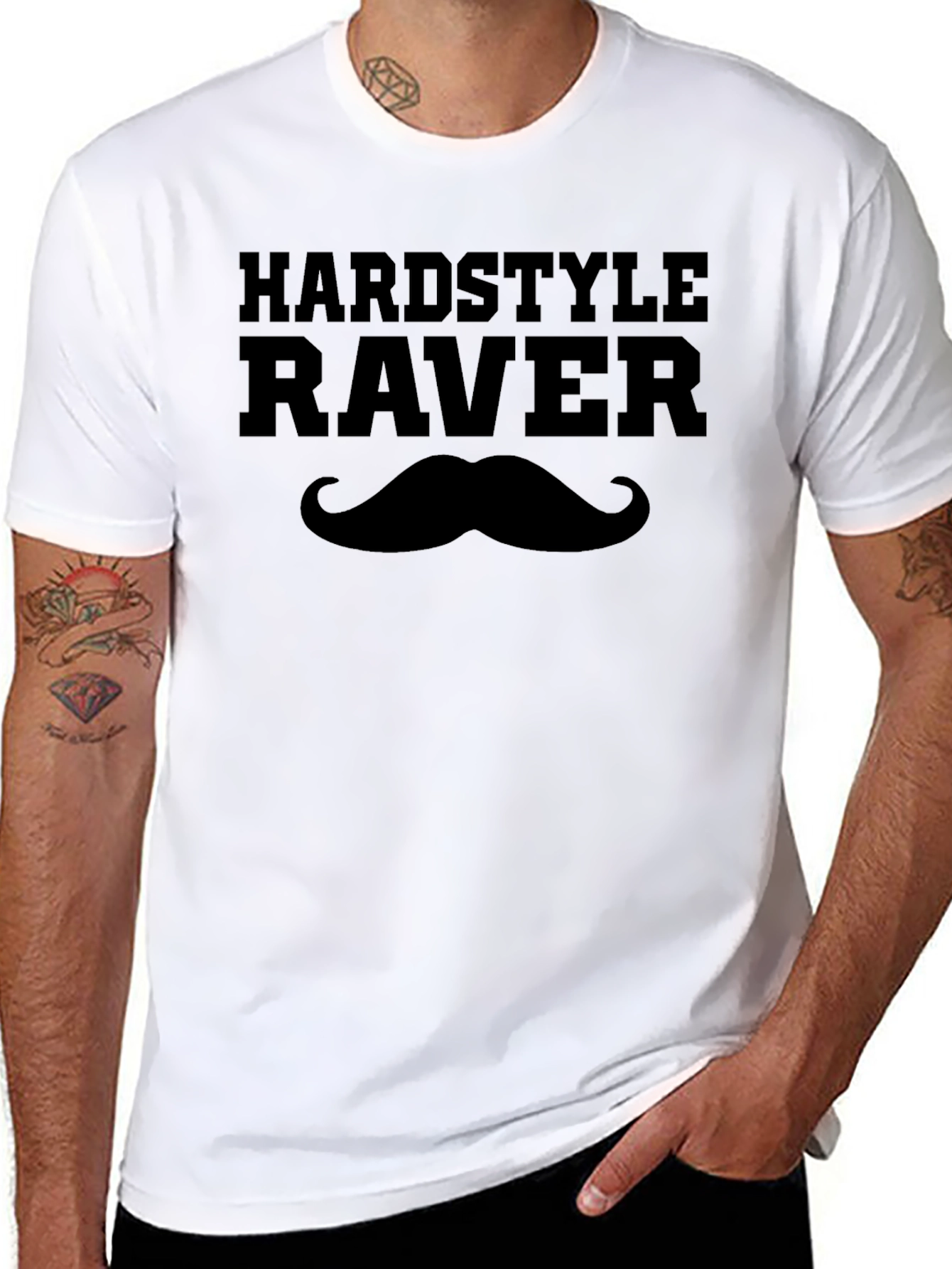 Hardstyle Raver T-Shirt with Mustache - Black