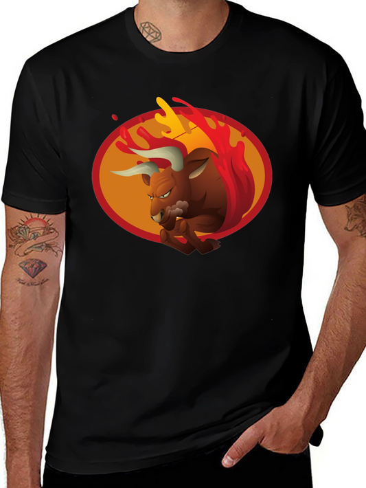 Fiery Bull Graphic Tee - Bold Black T-Shirt