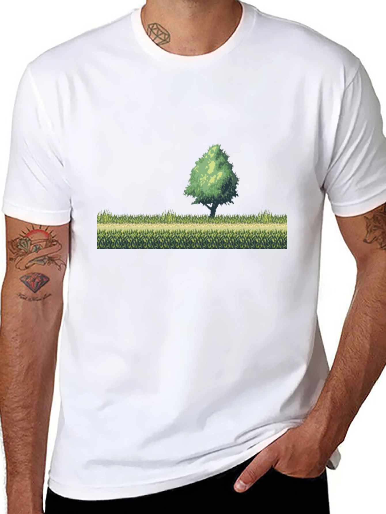 Retro Pixel Art T-Shirt - Nature Scene